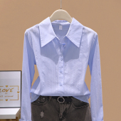 2025新款 女春秋季 气质职业通勤白色衬衣打底上衣 衬衫 简约纯色长袖