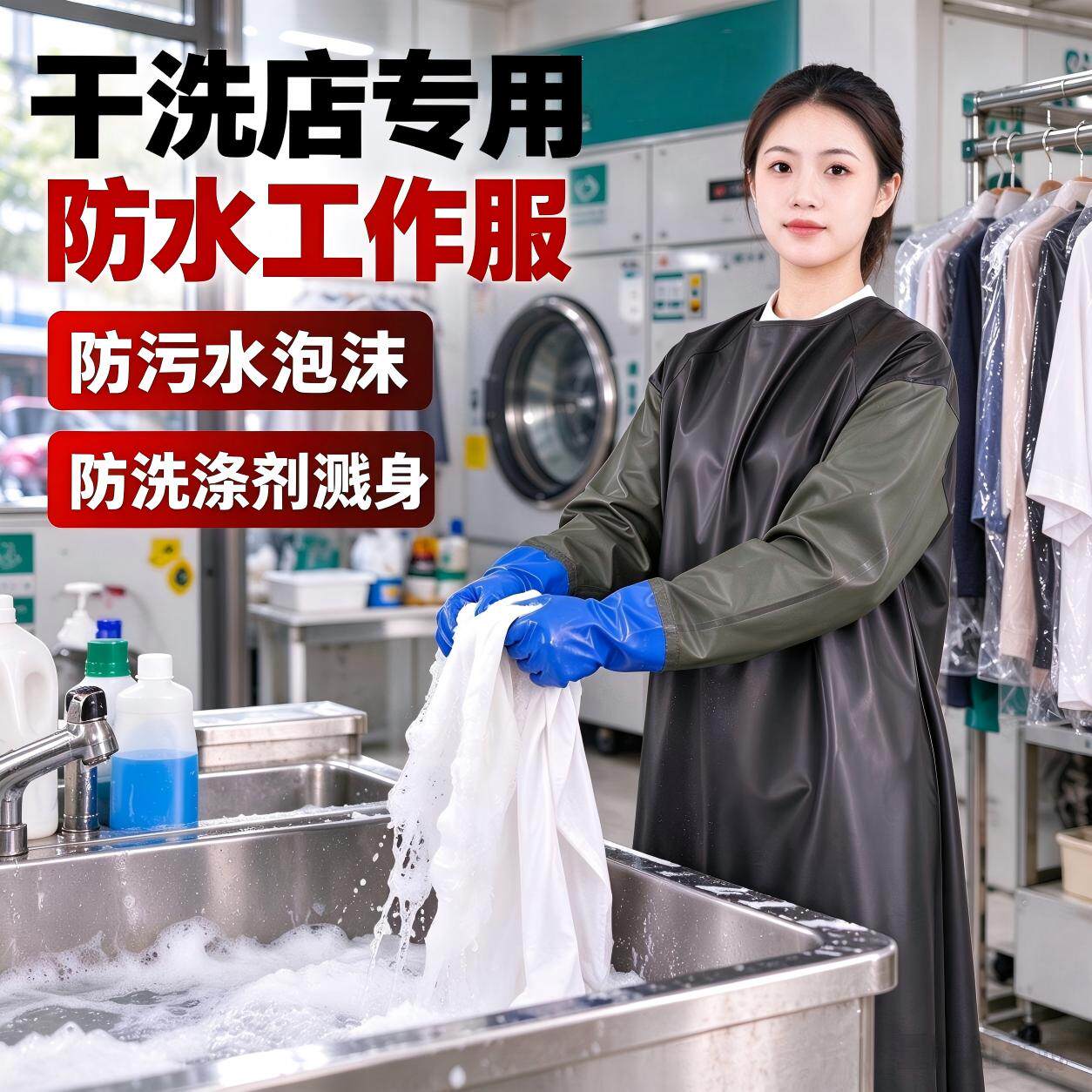 干洗店专用防水围裙员工工作服洗衣服透气耐磨防油污清洁洗护长袖