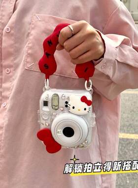 hellokitty拍立得透明壳mini12带挂绳硅胶相机保护套少女水晶护壳
