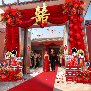 农村院子庭院布置自建房2025新款大门口婚房婚礼装饰布幔全套套装