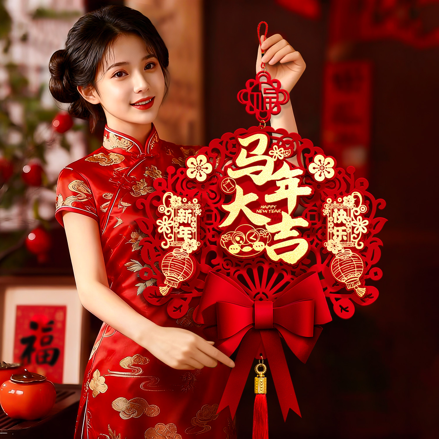 新年福字门贴2026过年春节大门植绒立体烫金福字挂件门幅马年家用