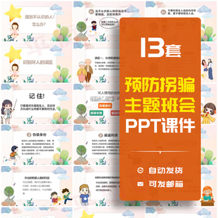 儿童预防拐骗PPT课件模板幼儿园小学防拐卖陌生坏人主题班会素材