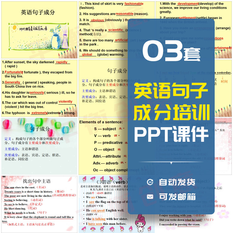 高中英语语法句子成分ppt教学课件五种基本句型状语从句练习题PPT