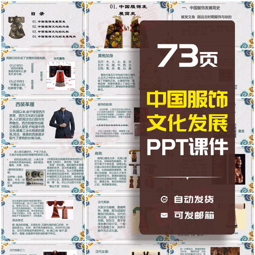 73页中国服饰文化发展PPT课件各朝代服装历史发展趋势可编辑素材