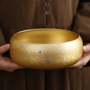 复古金纹黄铜茶洗茶道配件高档加厚大号建水水盂茶洗缸茶台废水缸