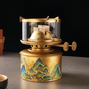 黄铜茶炉茶具套装 家用小型茶炉茶具双芯煮茶炉活火煤油灯户外便携