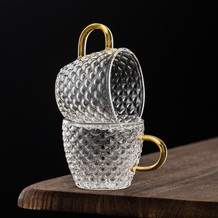 家用办公喝茶杯品茗杯主人杯 高硼硅耐热锤纹茶杯带把手茶具套装
