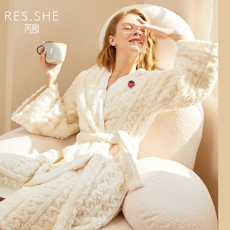 芮想秋冬加绒保暖浴袍加厚女睡袍