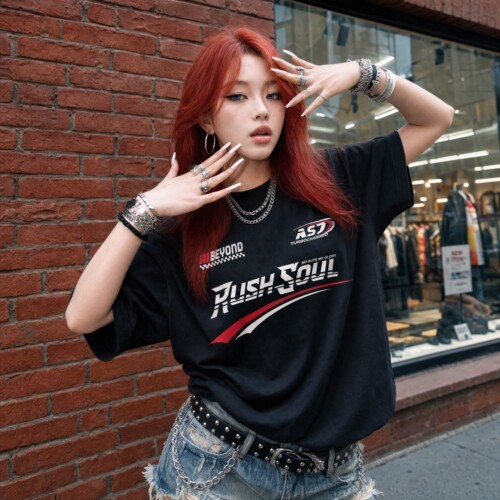 RushSoul美式机车印花短袖300克重磅潮牌情侣款高品质宽松纯棉T恤