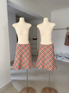 法式复古风撞色彩虹格纹鱼尾半身裙女秋冬高腰绵羊毛A字裙短裙子