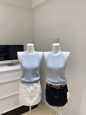 韩系纯欲辣妹麻花针织挂脖无袖背心女夏季设计感修身显瘦短款上衣