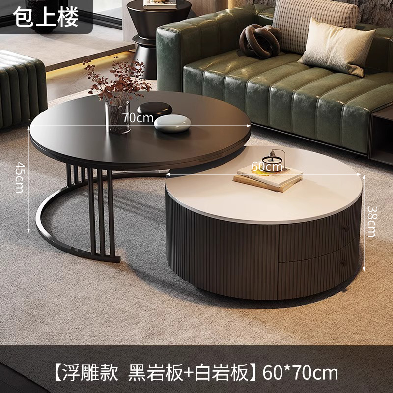 Rock plate Tea table a living room household 2024 The new Light luxury Modern simplicity Large-sized apartment senior black circular Tea table