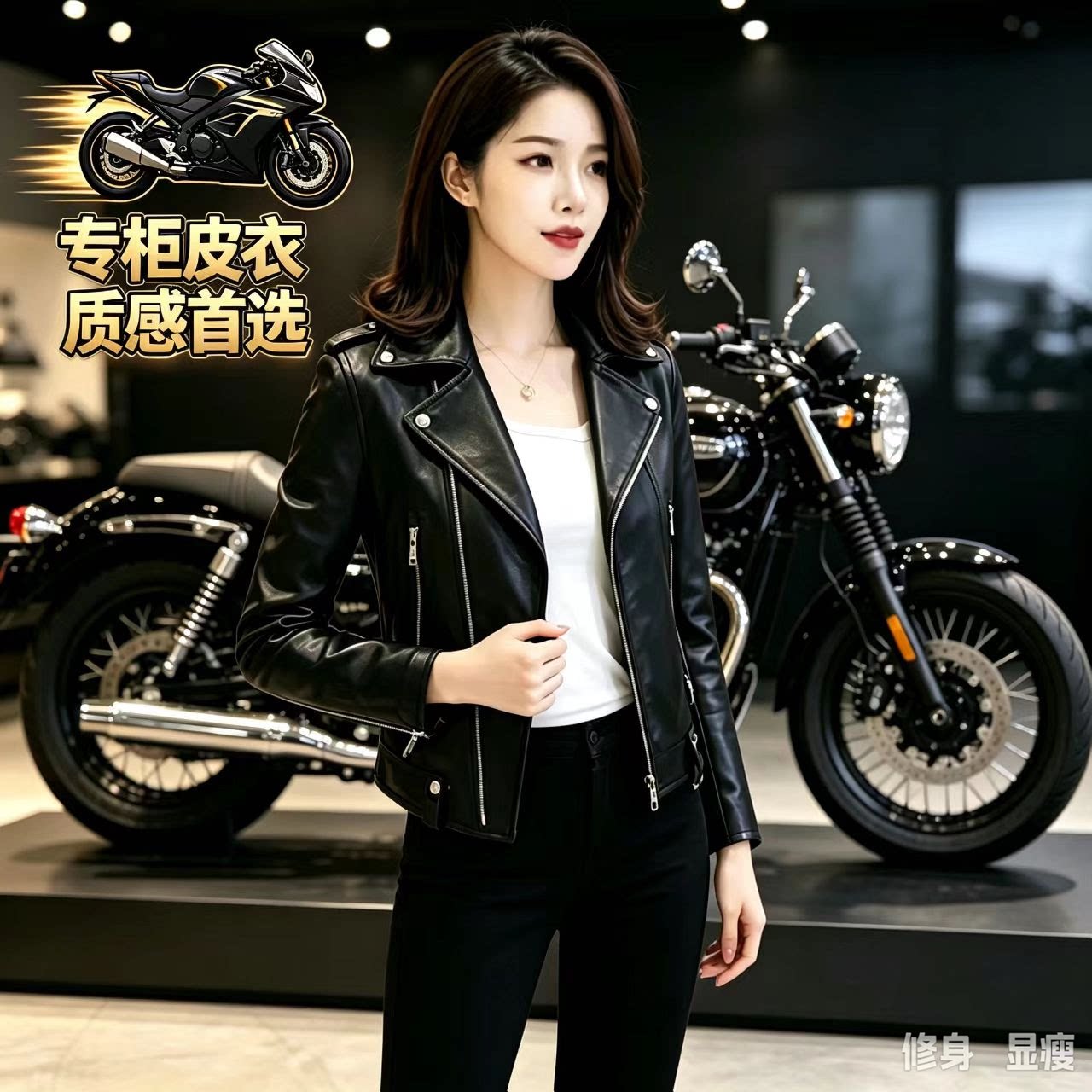 秋冬款女短款修身机车服外套显瘦