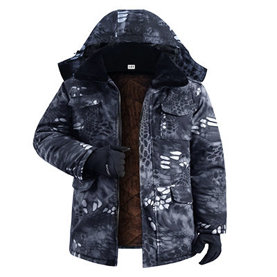 冬季棉服男加绒加厚迷彩中长款冷库工地防寒服劳保反季干活棉袄