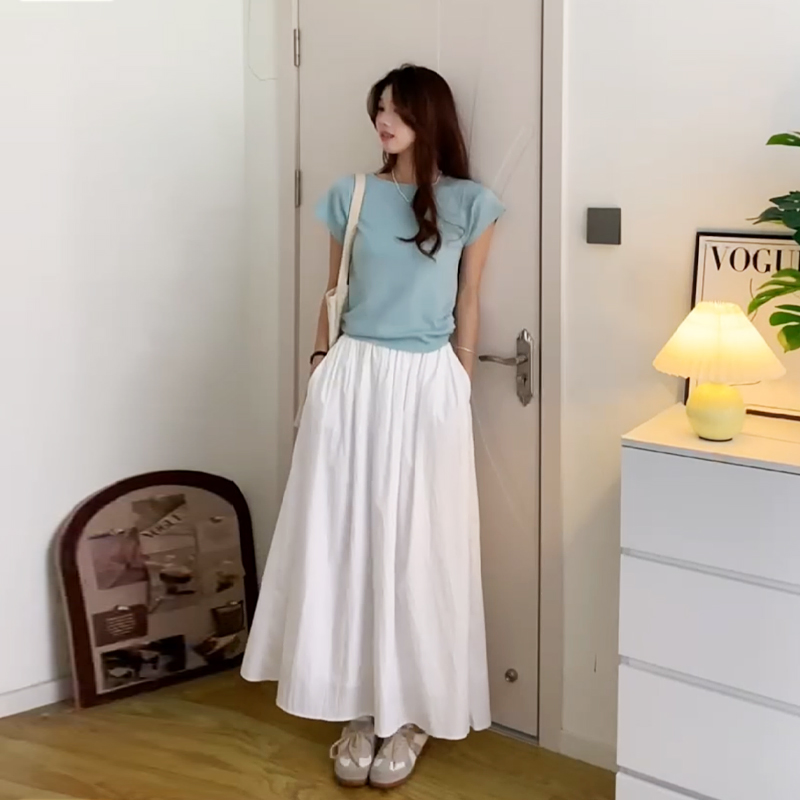 高个子白色半身裙女夏长裙到脚踝超长款垂坠感a字伞裙百褶大摆裙