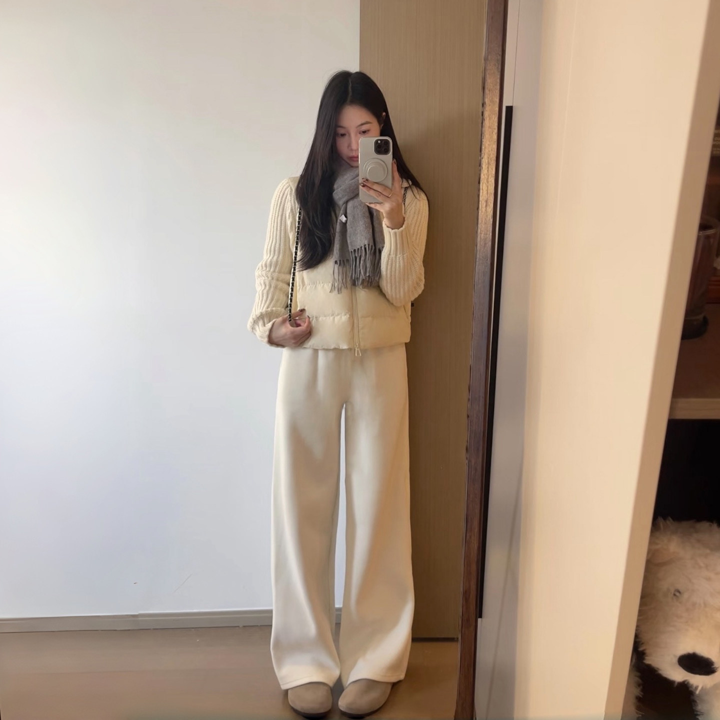 米白色阔腿裤女秋冬加绒裤子加厚糯米针织白色裤子加长拖地休闲裤,女装/女士精品,休闲裤,淘宝优惠券,粉丝福利购,淘宝优惠卷