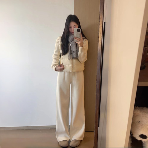 糯米白色阔腿裤女秋冬加绒加厚