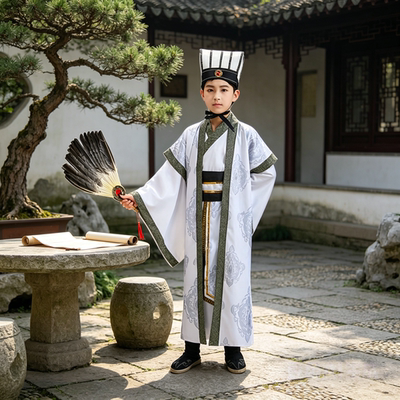 儿童古装演出服装男童汉服三国演义诸葛亮cos孔明舞台课本剧服装
