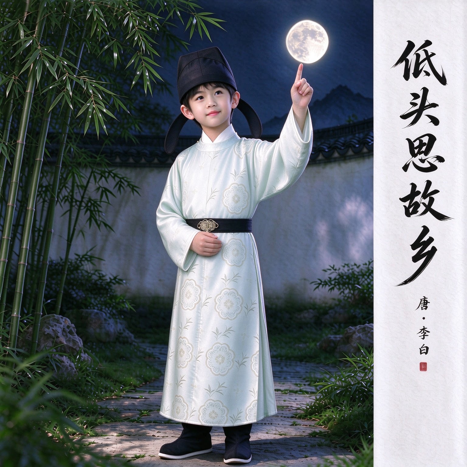 男童汉服唐朝李白杜甫服装圆领袍儿童古装诗歌朗诵唐朝诗人演出服