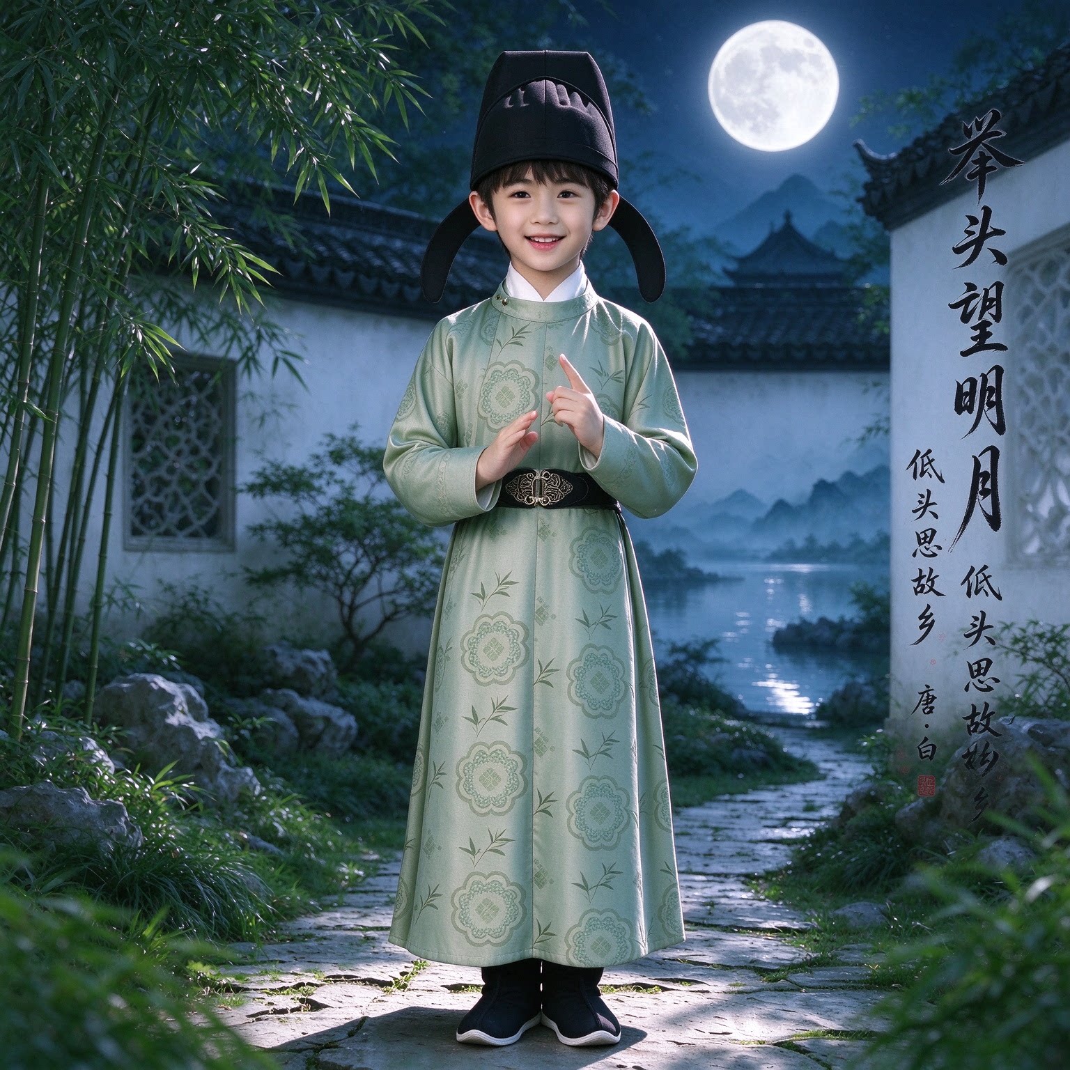 男童汉服唐朝李白杜甫服装圆领袍儿童古装诗歌朗诵唐朝诗人演出服