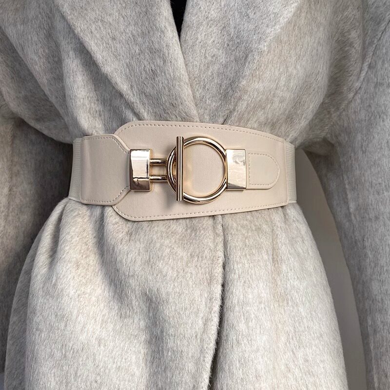 欧美腰带女宽松紧皮质百搭黑配西装连衣裙子大衣腰封装饰收腰外穿