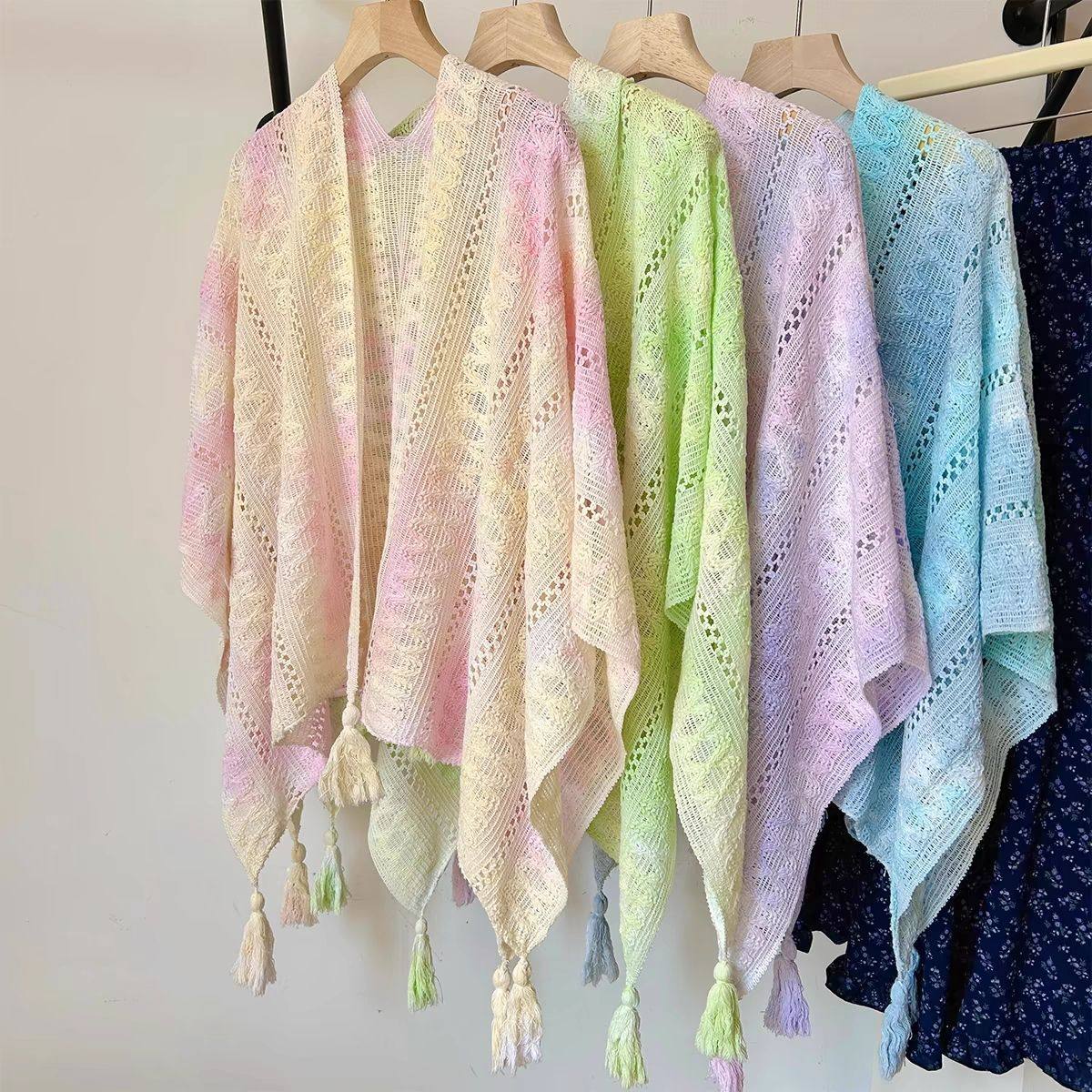 2025新款春夏季薄款针织镂空流苏披肩时尚百搭空调房外搭旗袍斗篷