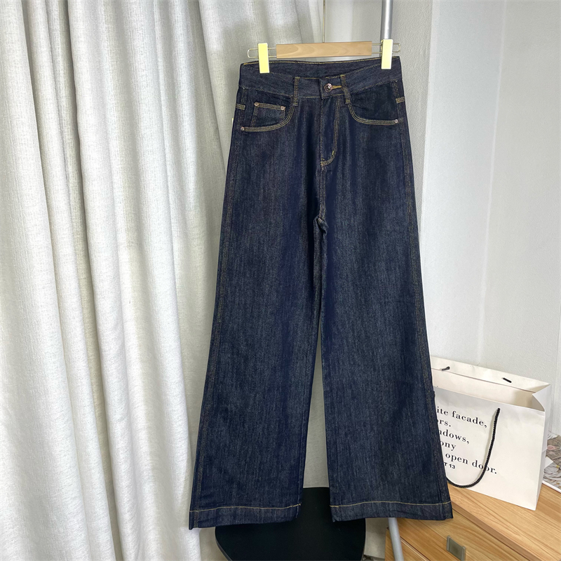 复古深蓝色垂感阔腿裤微喇牛仔裤