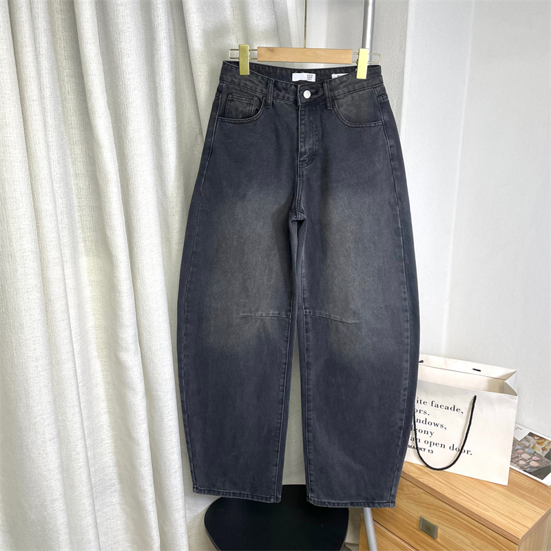 美式复古遮肉显瘦弯刀直筒牛仔裤