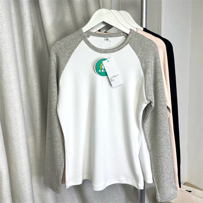 日系松弛感柔软罗纹撞色圆领T恤