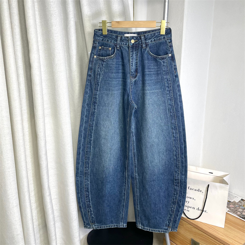 慵懒风美式复古阔腿牛仔弯刀长裤