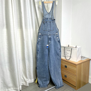 女 复古水洗减龄宽松直筒牛仔打结背带裤 高街慵懒风 纯原吊牌669