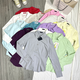 高弹力 衬衫 复古帅气立体剪裁短款 休闲长袖 上衣女 修身 简约百搭
