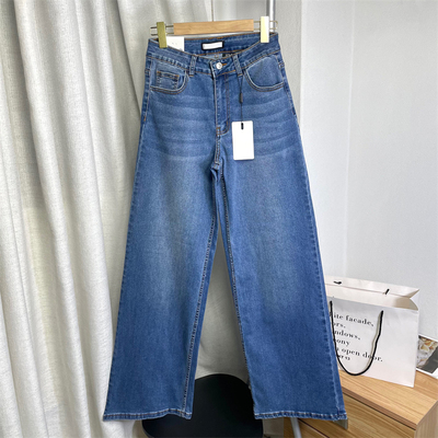美式率性简意宽松阔腿牛仔长裤女