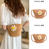 编织包包女2025新款 夏天小清新草编包度假沙滩包百搭斜挎包手机包