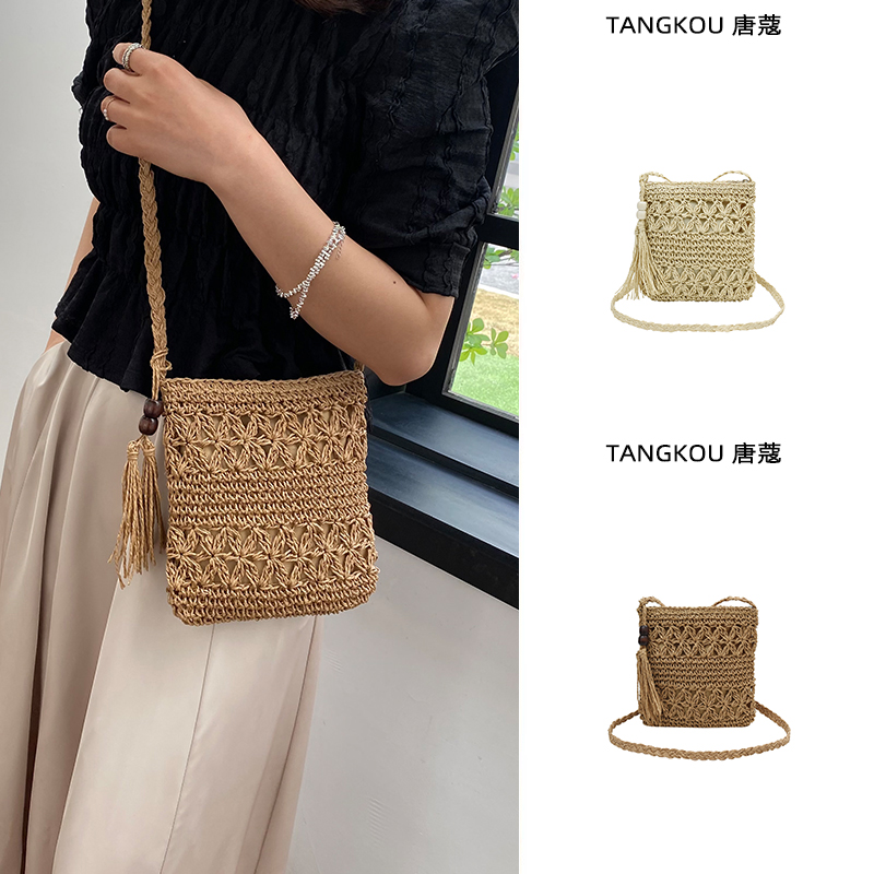 新中式国风斜挎草编包编织手机包