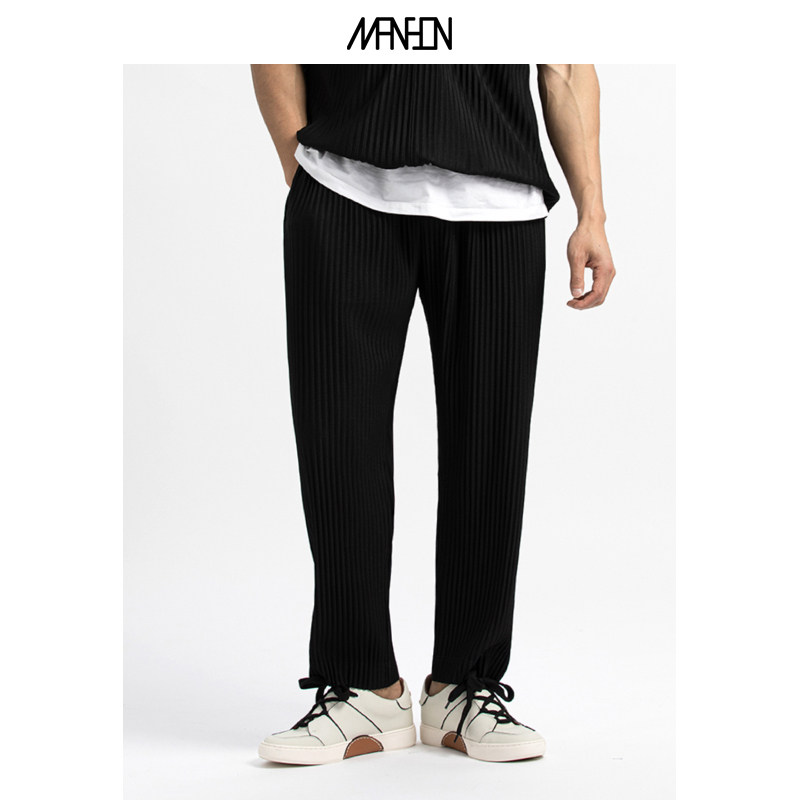 manson 美式褶皱裤夏季垂坠宽松阔腿直筒裤高级感压褶长裤男jf150