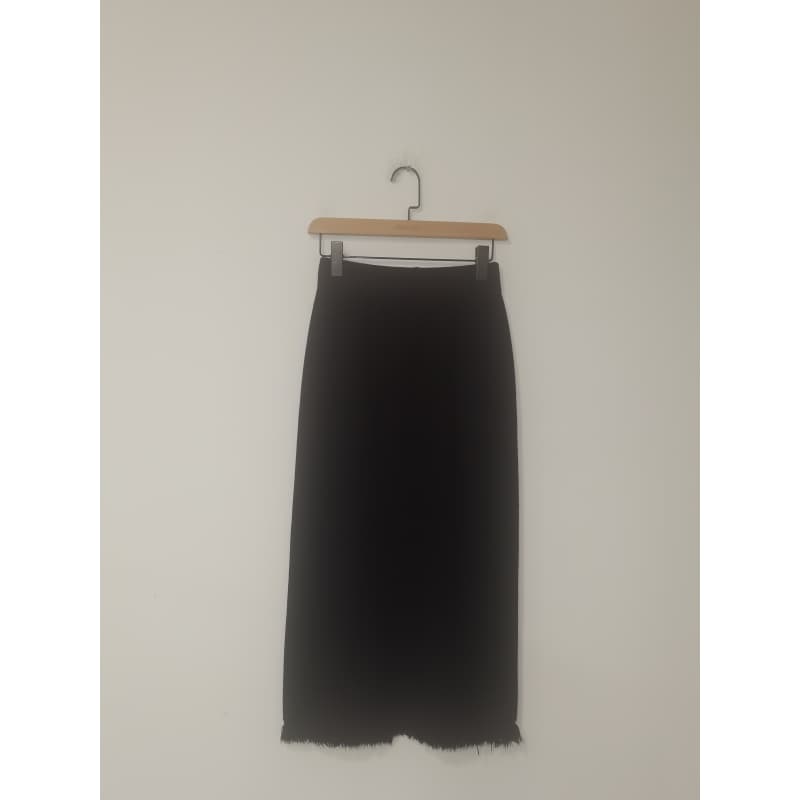 极简风黑色直筒半身裙女高腰气质减龄毛边设计ol风长裙1I832763X