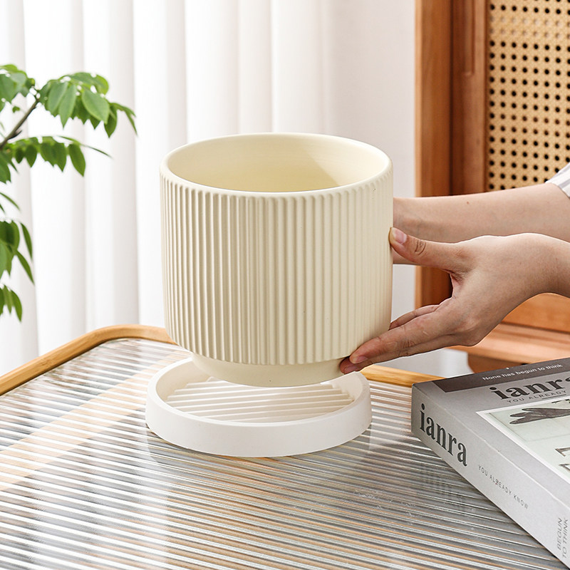 北欧陶瓷花盆大口径带托盘简约轻奢风高级感吊兰蝴蝶兰多肉盆家居,鲜花速递/花卉仿真/绿植园艺,花盆,淘宝优惠券,粉丝福利购,淘宝优惠卷