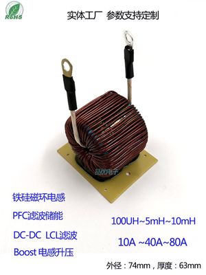 铁硅磁环电感100uH~6mH~10mH PFC滤波 磁环电感10A~60A~100A定制