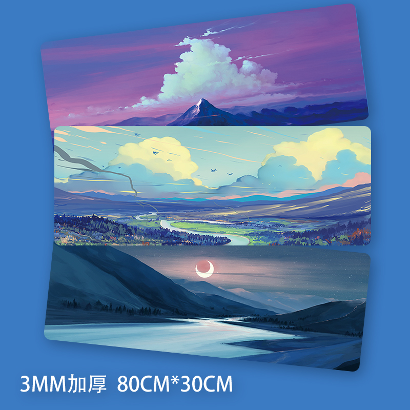 ins 北欧油画鼠标垫超大锁边笔记本电脑键盘学生电竞桌垫简约文艺