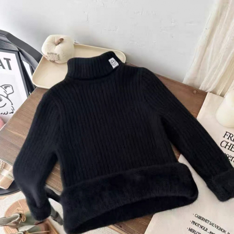 不起球男女童高领一体绒儿童毛衣2025新款加厚针织衫保暖加绒打底
