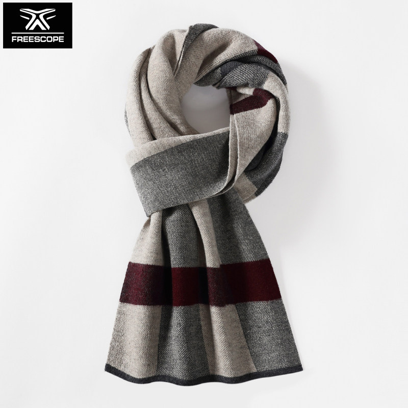 纯羊毛围巾秋冬保暖男士围脖商务格子脖套女时尚高端加厚披肩礼物