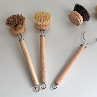 长柄锅刷可替换刷头天然软毛马鬃毛剑麻椰棕清洁刷实木柄洗锅碗刷