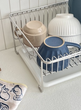 简约现代ins碗碟架厨房304不锈钢镂空沥水架平盘餐具收纳架置物架