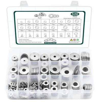优品520pcs/580pcs/620pcs/684pcs平垫圈套装304不锈钢平垫片