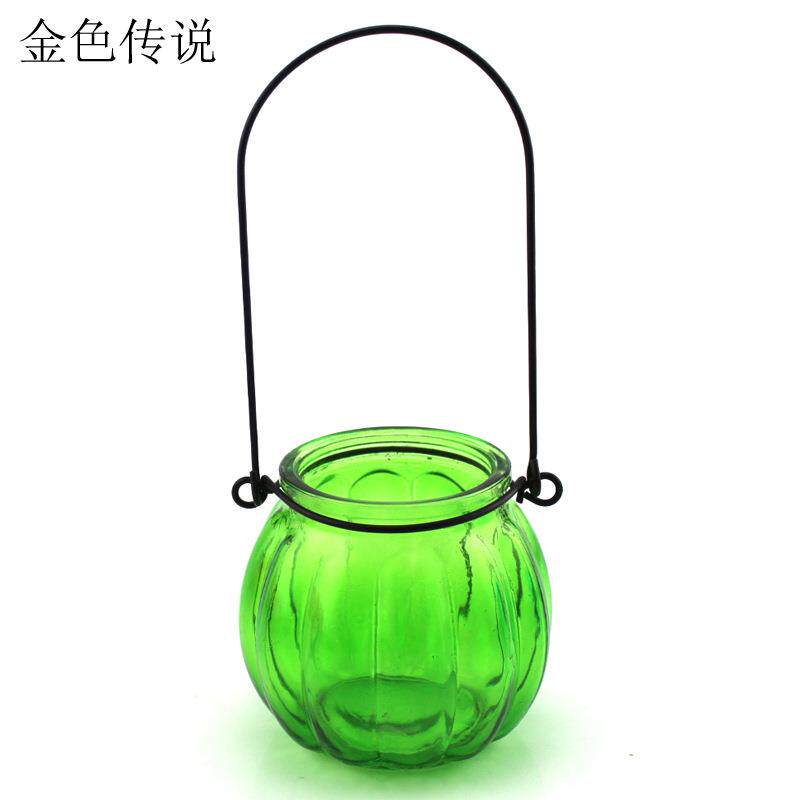 手提玻璃瓶+创意玻璃diy装饰手提南瓜花瓶学生手工diy迷你小瓶灯