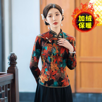 秋冬季新款复古改良旗袍上衣唐装妈妈国风高档中年女加绒保暖汉服