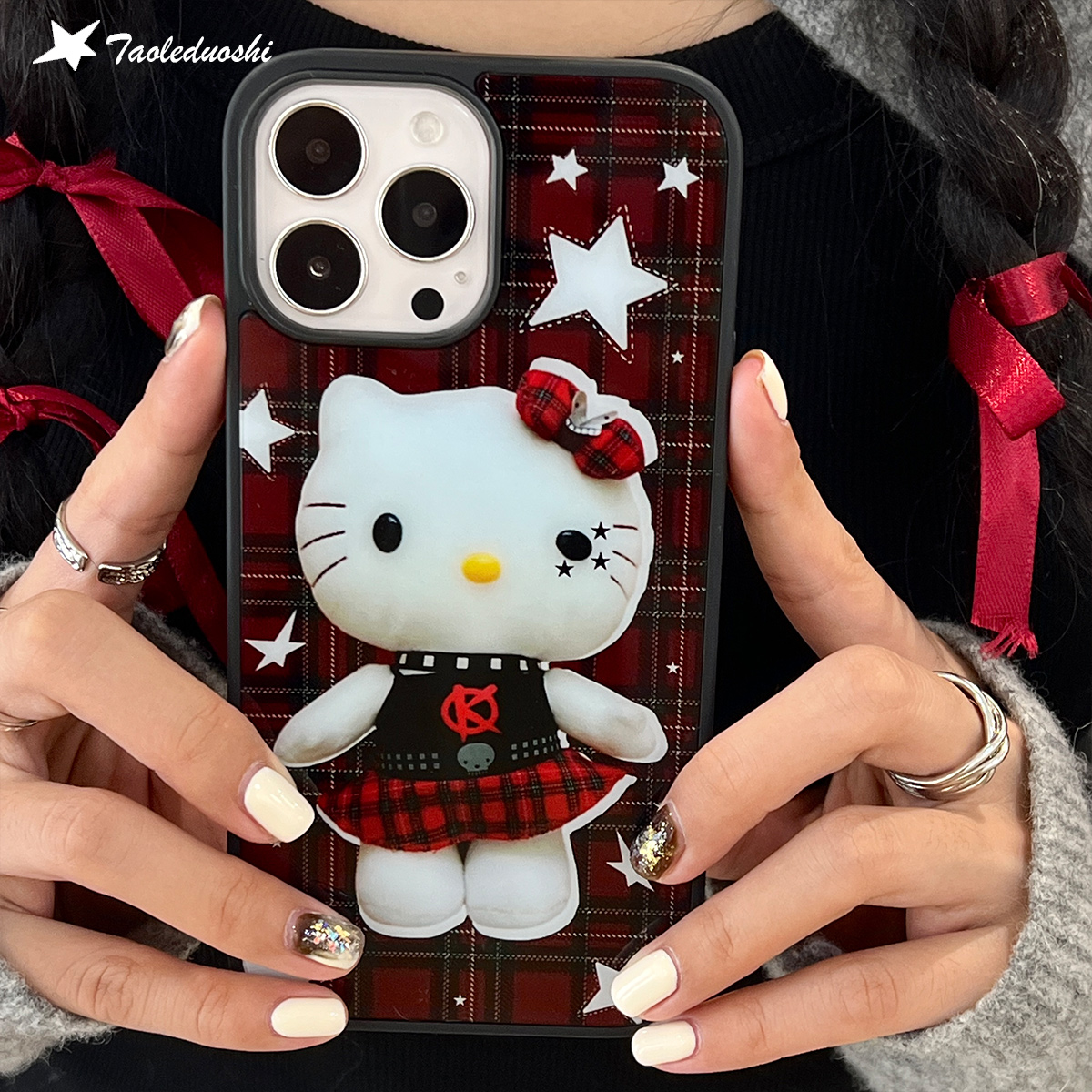 适用朋克格子辣helloKittyiPhone154promax苹果亚克力软15pro亚