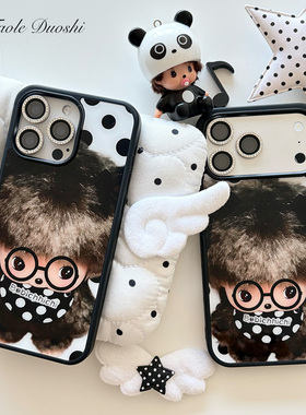 眼镜古早蒙奇奇可爱黑白波点适用iphone1716promax亚克力壳苹果15plus手机壳1716plus