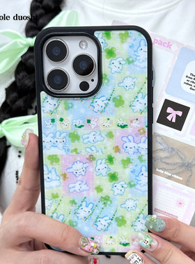 适用可爱昭和小兔四叶草幸运iPhone1516promax17pro苹果亚克力软17air手机壳
